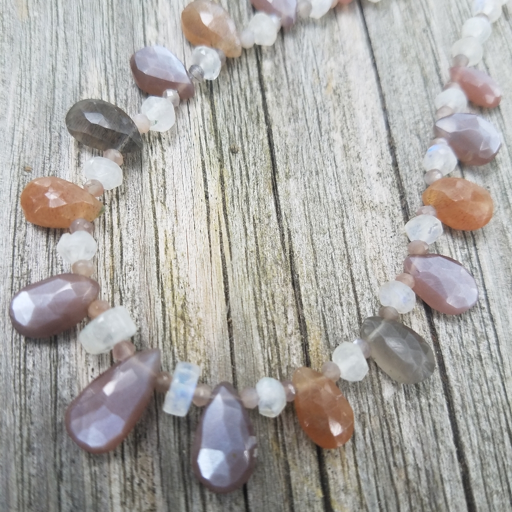 Moonstone briolette necklace. Natural gemstones.
